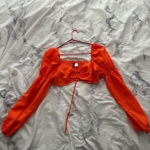 H&M Orange Puff Sleeve Crop Blouse
